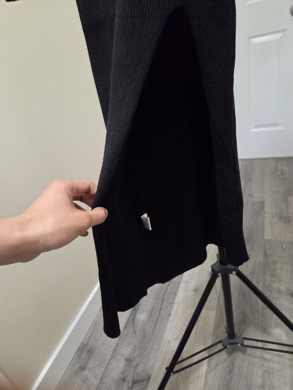 NWT Kuwalla Black Ribbed Collared Midi Dress Long Sleeve Stretch Viscose Blend - Picture 10 of 12